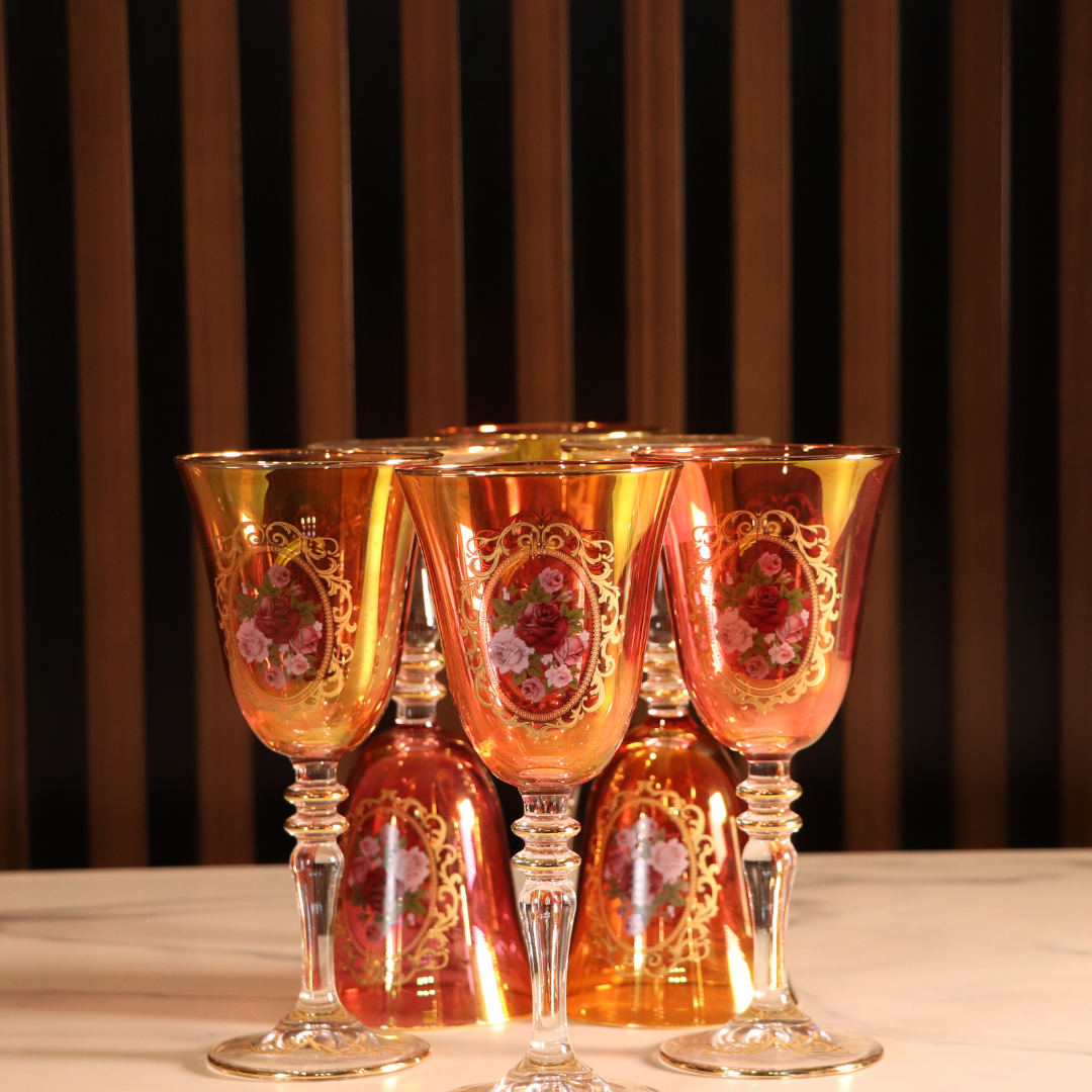 Luxury Red & Gold Plated 12 Pcs High Glass [Crystal]