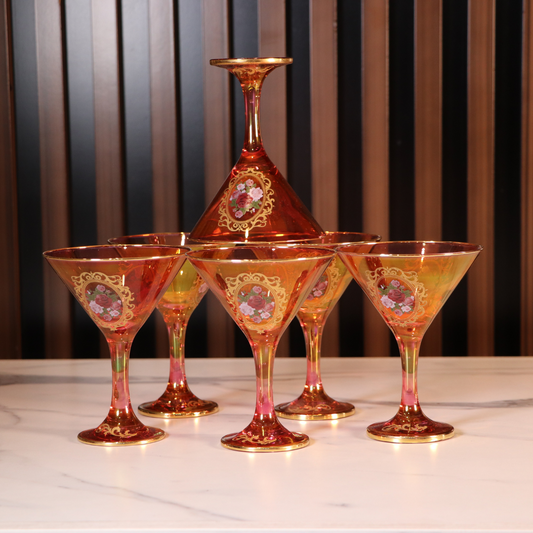 Luxury Red & Gold Plated 12 Pcs Martini Glass [Crystal]