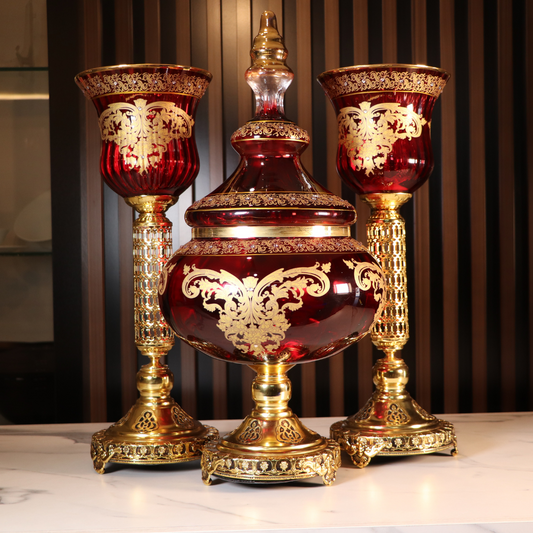 Luxury Red & Gold Plated 3 Pcs Vase Set [Crystal]