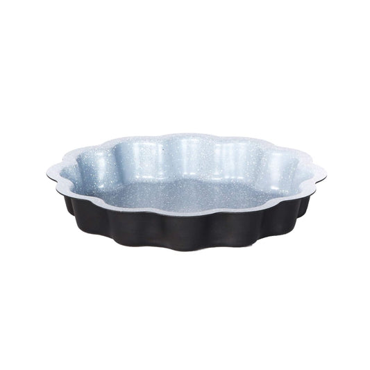 "Dorsch Flower Round Cake Pan – 32 cm aluminum pan, ideal for baking elegant flower-shaped cakes. Hand wash only."