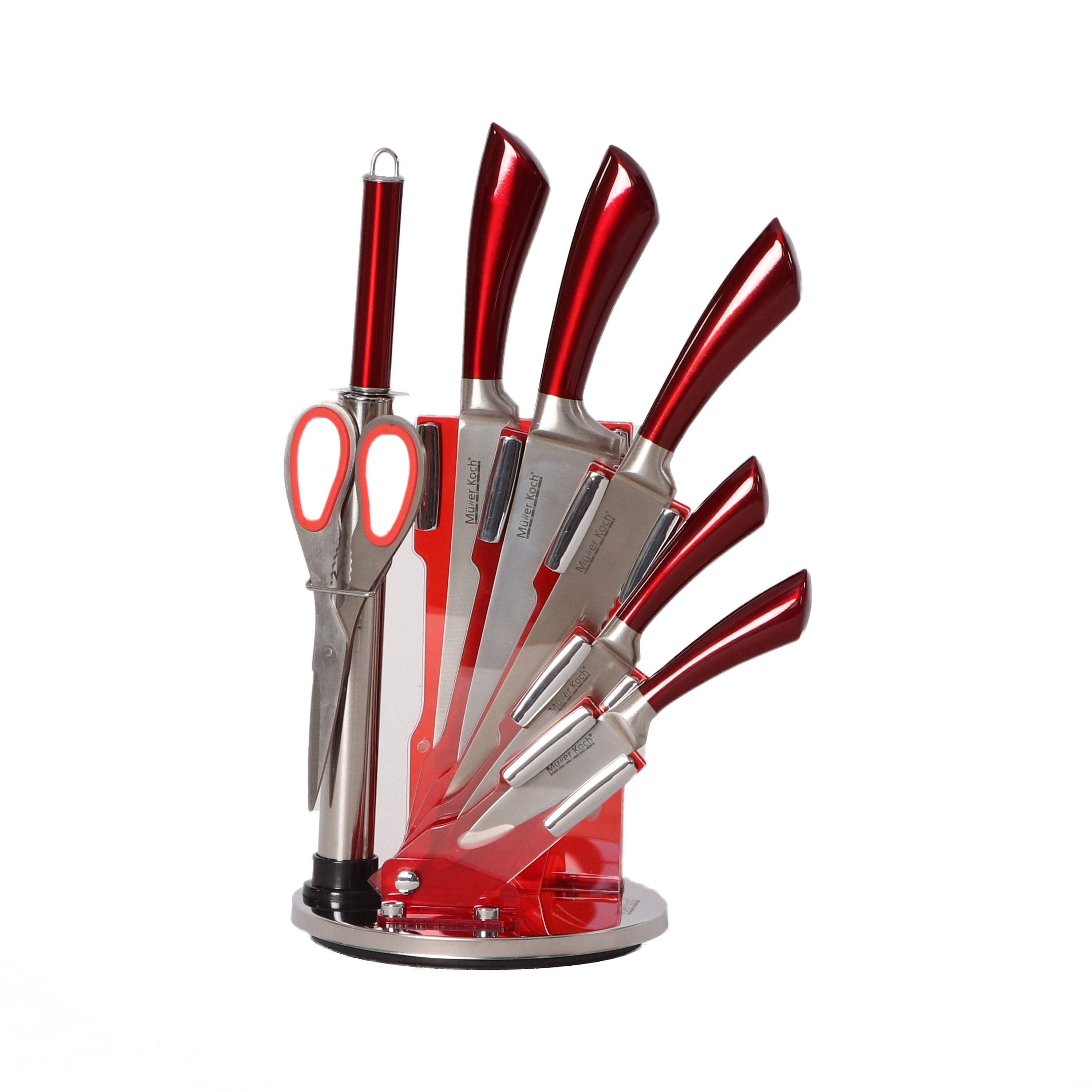 Muller Koch 8 Pcs Stainless Steel Knife Set with Acrylic Rotating Stan –  Royal Brands Co