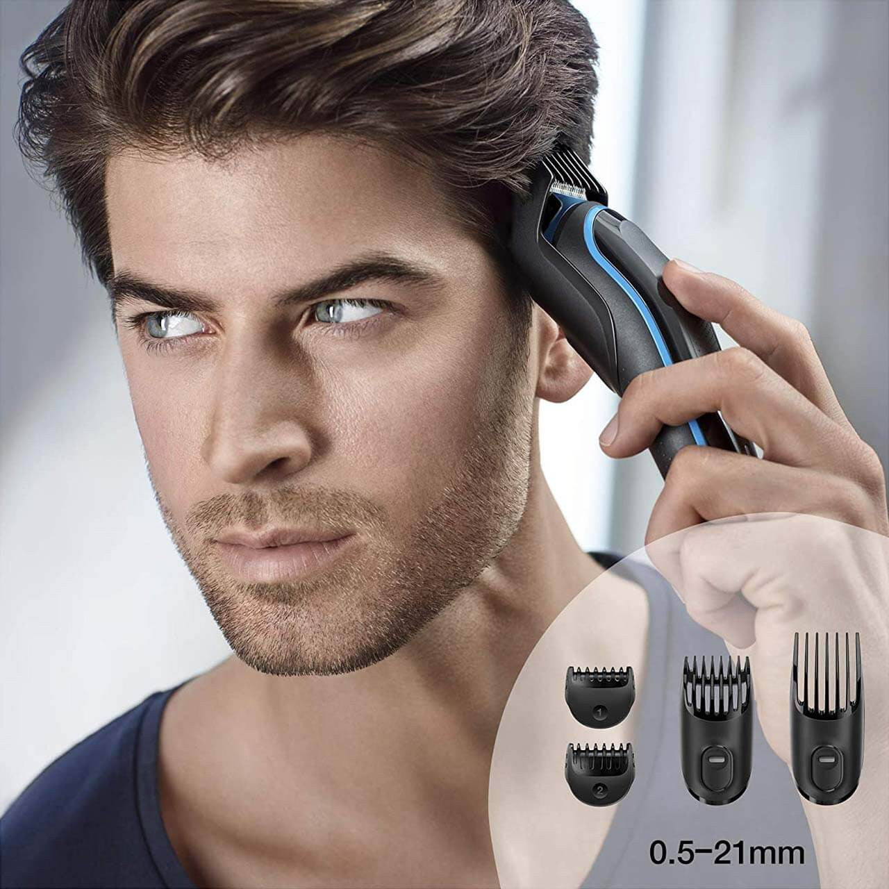 Braun All-in-one trimmer 3 for Face, Hair, and Body, Black/Blue 9-in-1 styling kit with Gillette Fusion5 ProGlide razor