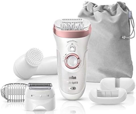 Braun Silk Epil 9 SE 9880 Senso Smart Cordless Wet & Dry Epilator with Shaver Head Attachment and Facial Brush, Rose Gold