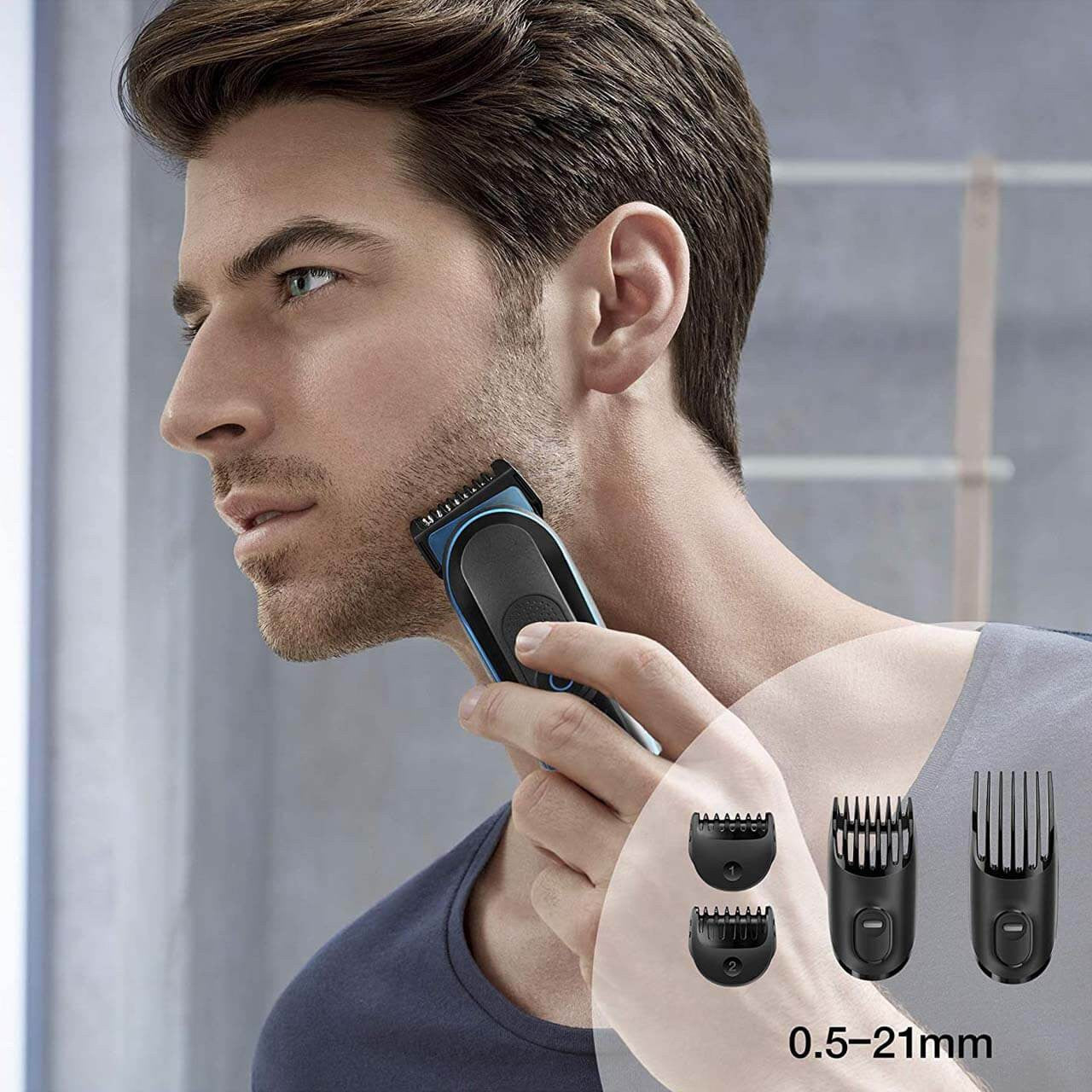 Braun All-in-one trimmer 3 for Face, Hair, and Body, Black/Blue 9-in-1 styling kit with Gillette Fusion5 ProGlide razor