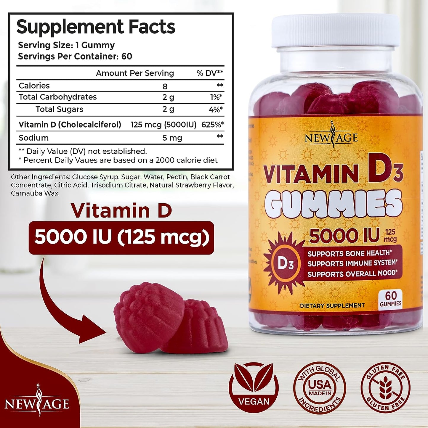 NEW AGE Vitamin D3 5000 IU 125mcg Gummies