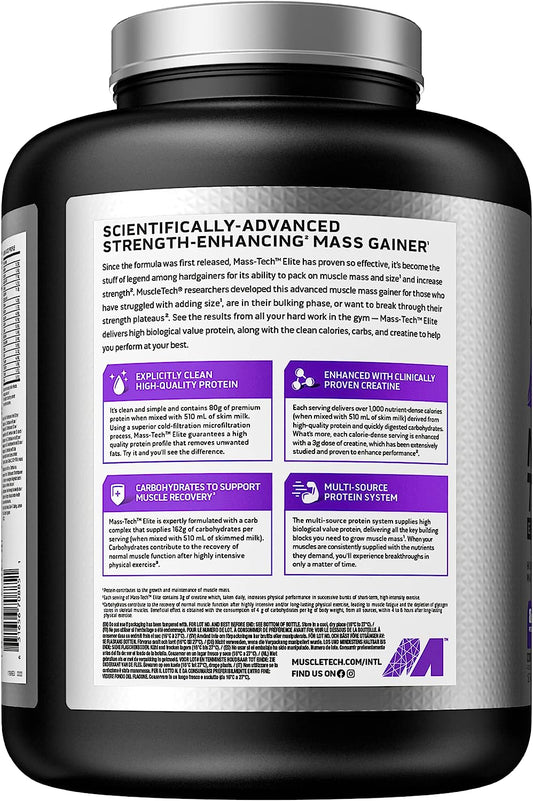 MuscleTech Mass-Tech Elite Mass Gainer Whey Protein Powder + Muscle Builder | Creatine Supplements 7 lbs
