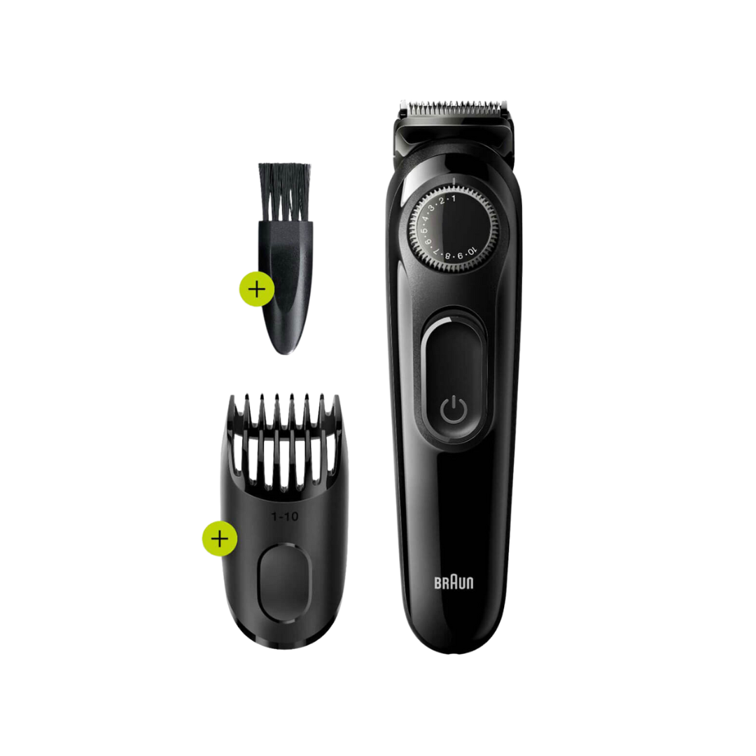 Braun Beard Trimmer 3 for Face and Hair, Black/Grey with precision dial, BT3222