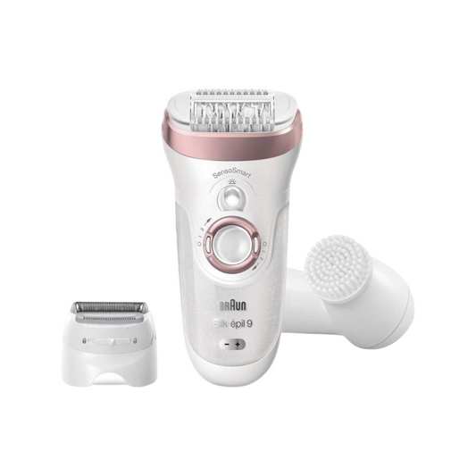 Braun Silk Epil 9 SE 9880 Senso Smart Cordless Wet & Dry Epilator with Shaver Head Attachment and Facial Brush, Rose Gold
