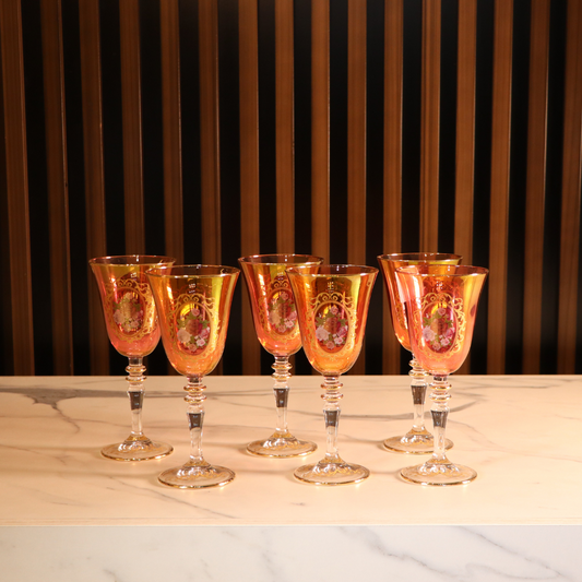 Luxury Red & Gold Plated 12 Pcs High Glass [Crystal]