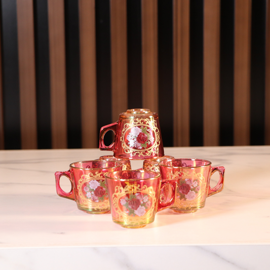 Luxury Red & Gold Plated 12 Pcs Coffee Cups With Handle [Crystal]