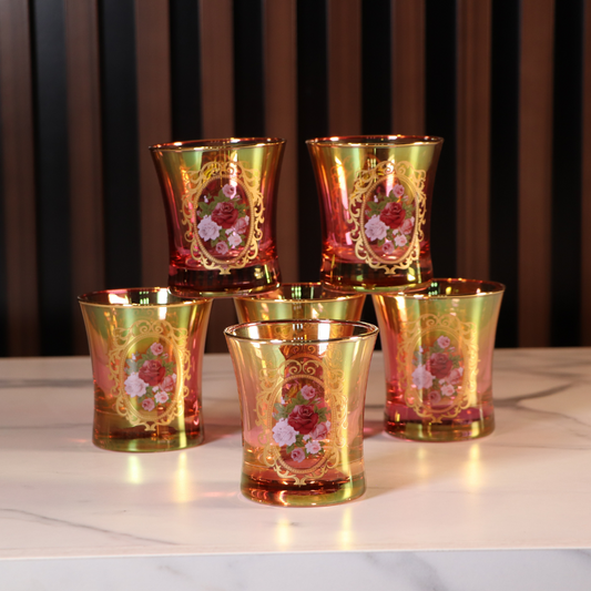 Luxury Red & Gold Plated 12 Pcs Low Glass [Crystal]