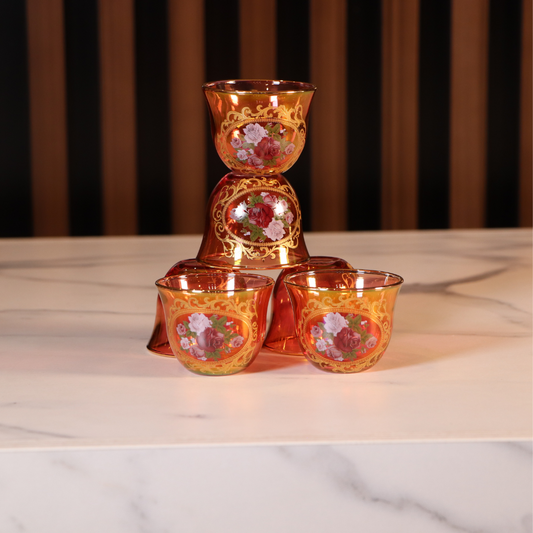 Luxury Red & Gold Plated 12 Pcs Arabic Coffee Cups [Crystal]