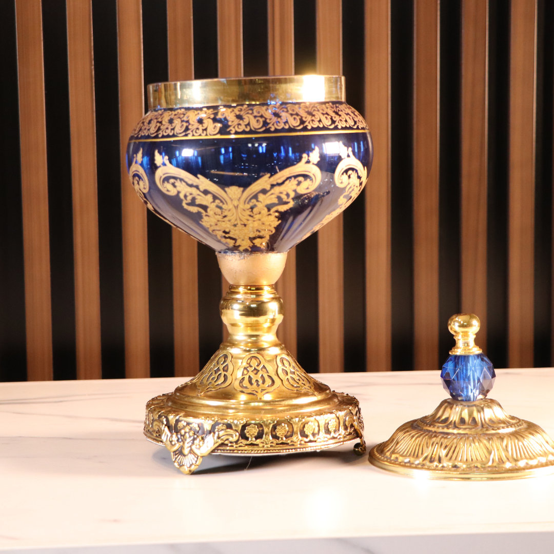 Luxury Blue & Gold Plated 3 Pcs Vase Set [Crystal]