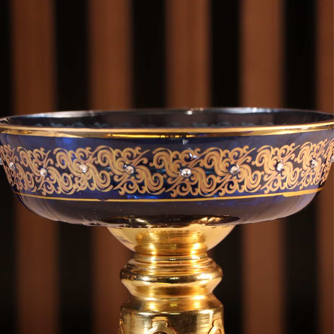 Luxury Blue & Gold Plated 3 Pcs Vase Set [Crystal]