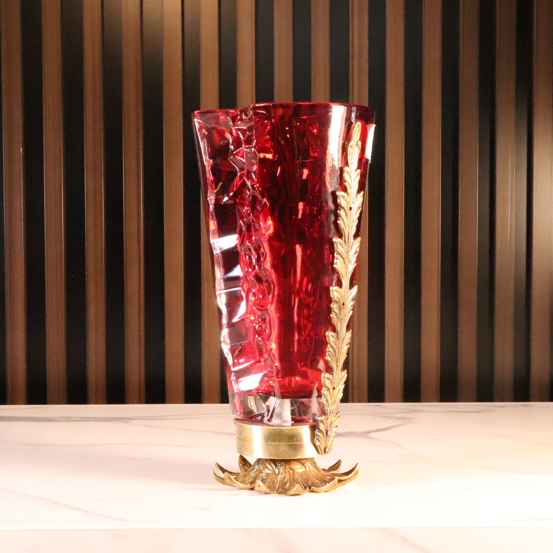 High-End Luxury Red & Gold Cylinder Long Vase [Crystal]