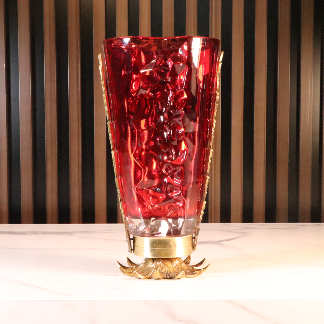 High-End Luxury Red & Gold Cylinder Long Vase [Crystal]