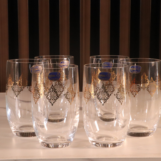 High-End Luxury Gold Tall Water Glass 12 Pcs [Crystal]