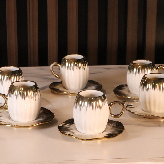 White & Gold Egg Arabic Coffee Set - 12 Pcs