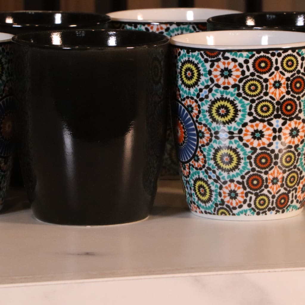 Black & Flower Mugs Set 12 Pcs