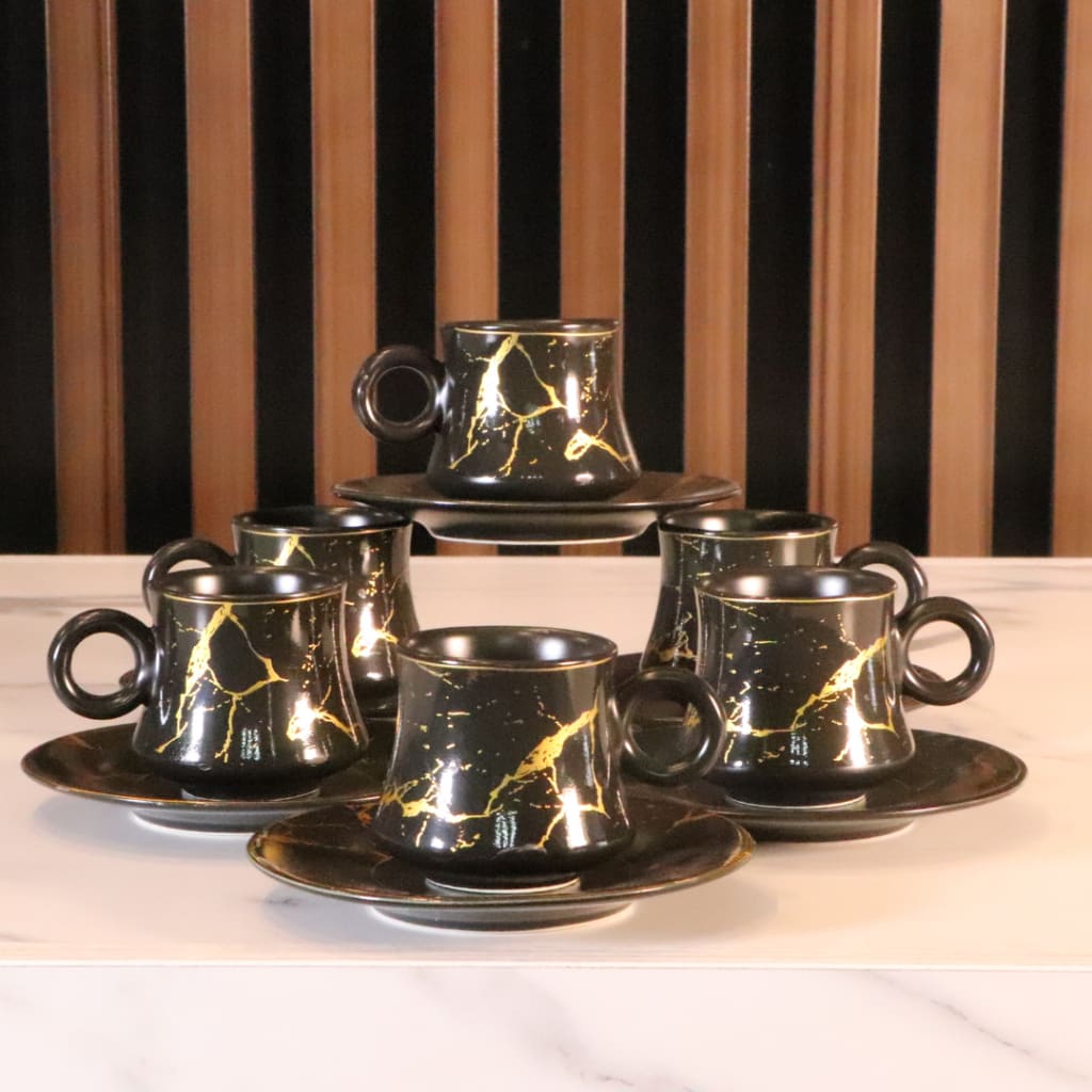 Black & Gold Granite Arabic Coffee Set - 12 Pcs