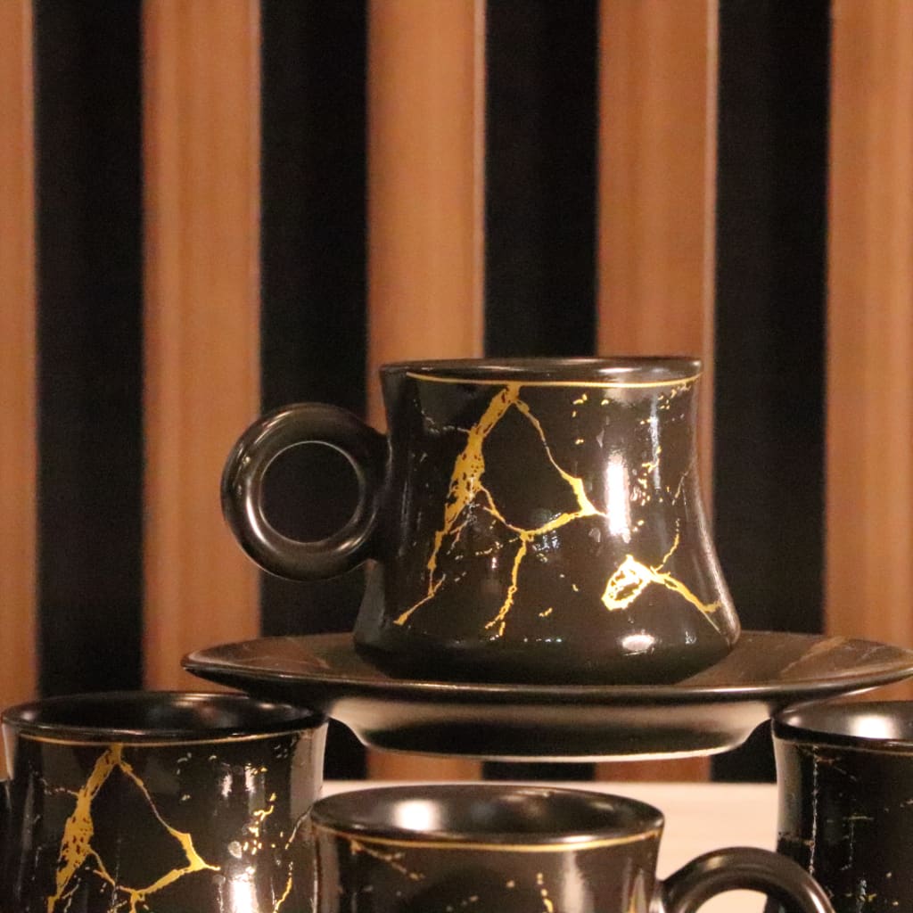 Black & Gold Granite Arabic Coffee Set - 12 Pcs