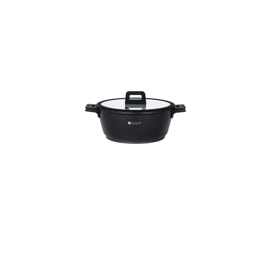 "Dorsch Lifetime Casserole 18cm – 1.8L, Die-Cast Aluminum, Black, Stainless Steel Lid, Induction Compatible, Suitable for Glass-Ceramic, Gas, Electric Stoves, Heat Resistant up to 230°C, Includes Spare Parts: Lid, Silicone Handle, Knob"