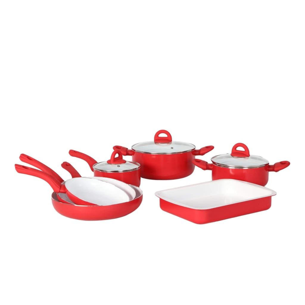 Herzog 10 PC Eco Healthy Ceramic Nonstick Cookware Set Red-Royal Brands Co-