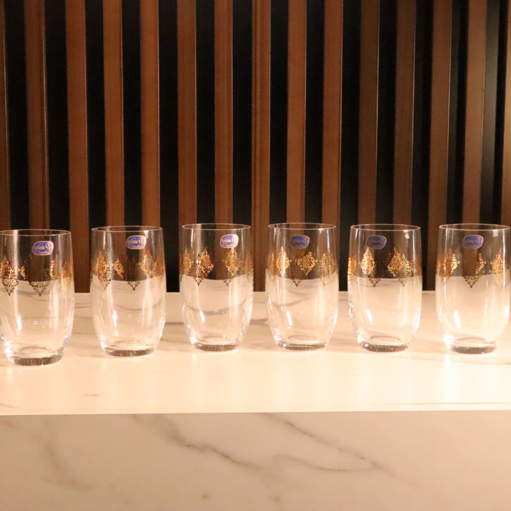 High-End Luxury Gold Tall Water Glass 12 Pcs [Crystal]