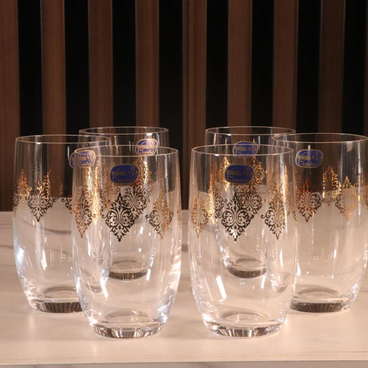 High-End Luxury Gold Tall Water Glass 12 Pcs [Crystal]