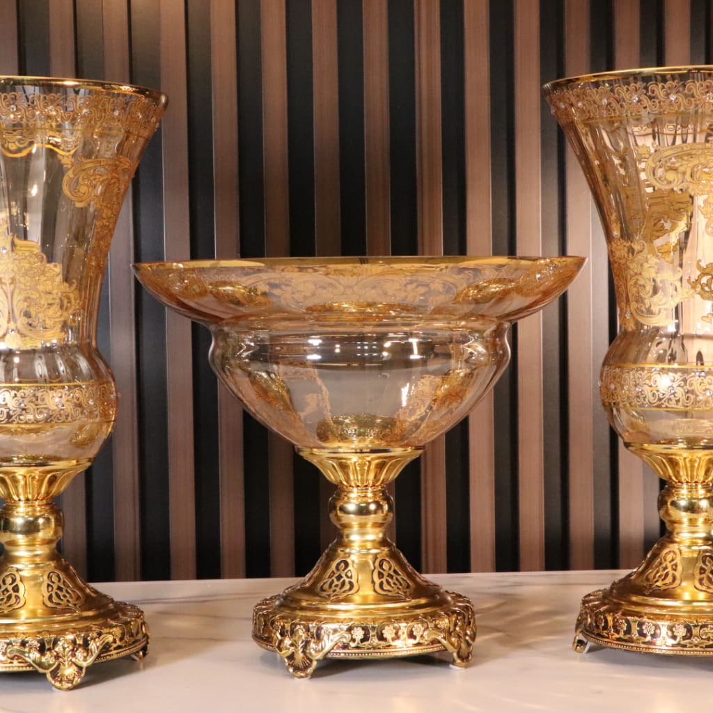 Luxury Gold Plated 3 Pcs Vase Set [Crystal]