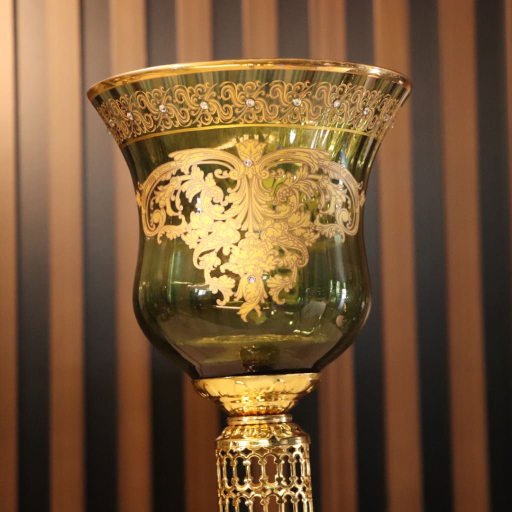 Luxury Green & Gold Plated 3 Pcs Vase Set [Crystal]