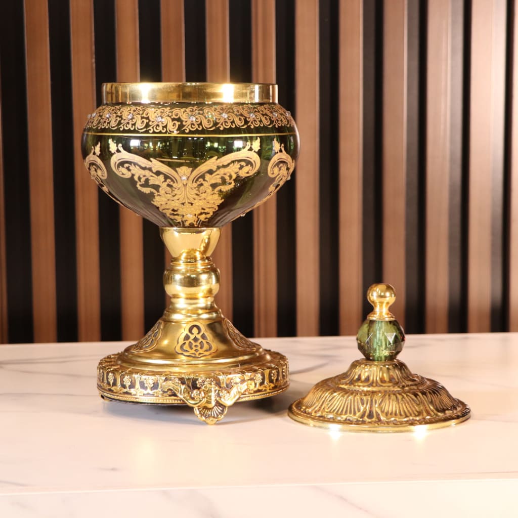 Luxury Green & Gold Plated 3 Pcs Vase Set [Crystal]