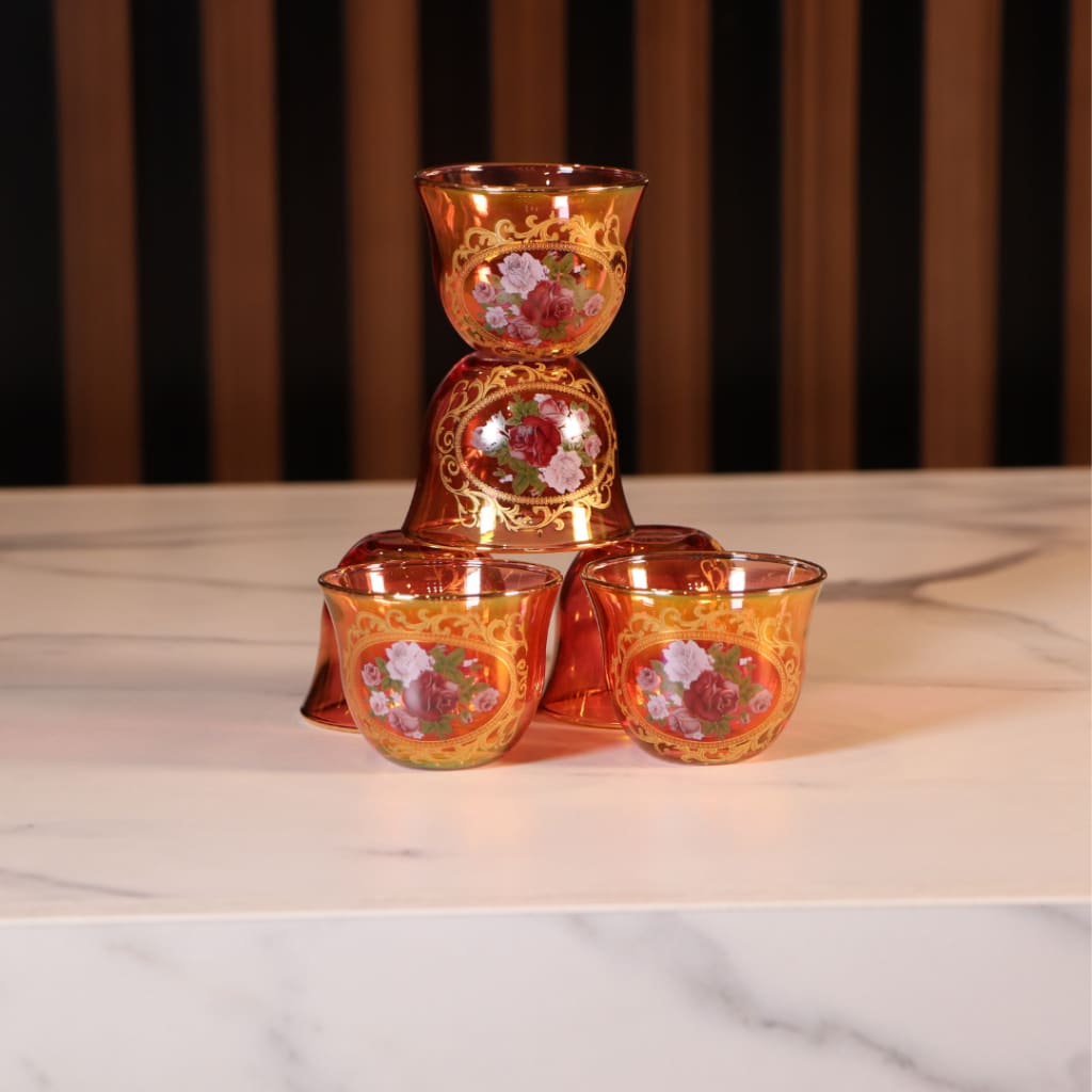 Luxury Red & Gold Plated 12 Pcs Arabic Coffee Cups [Crystal]