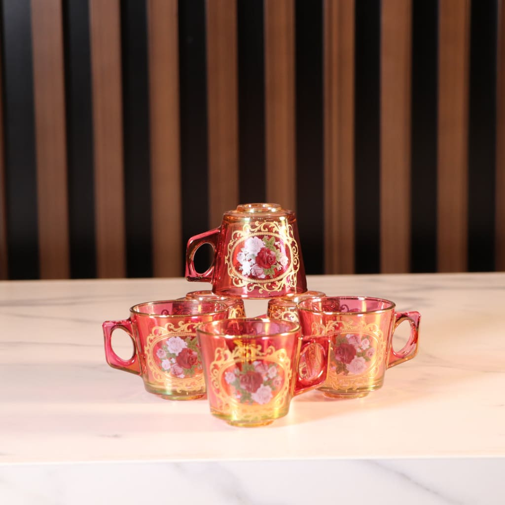 Luxury Red & Gold Plated 12 Pcs Coffee Cups With Handle