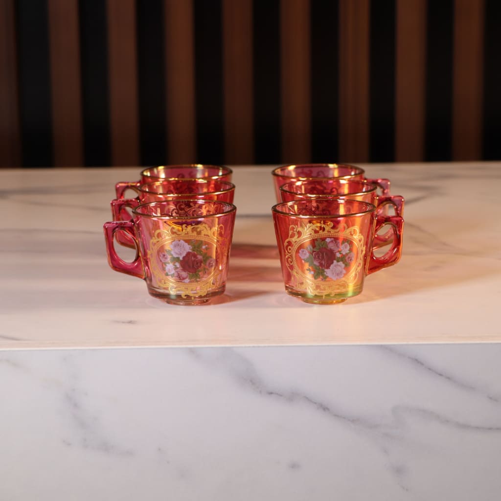 Luxury Red & Gold Plated 12 Pcs Coffee Cups With Handle