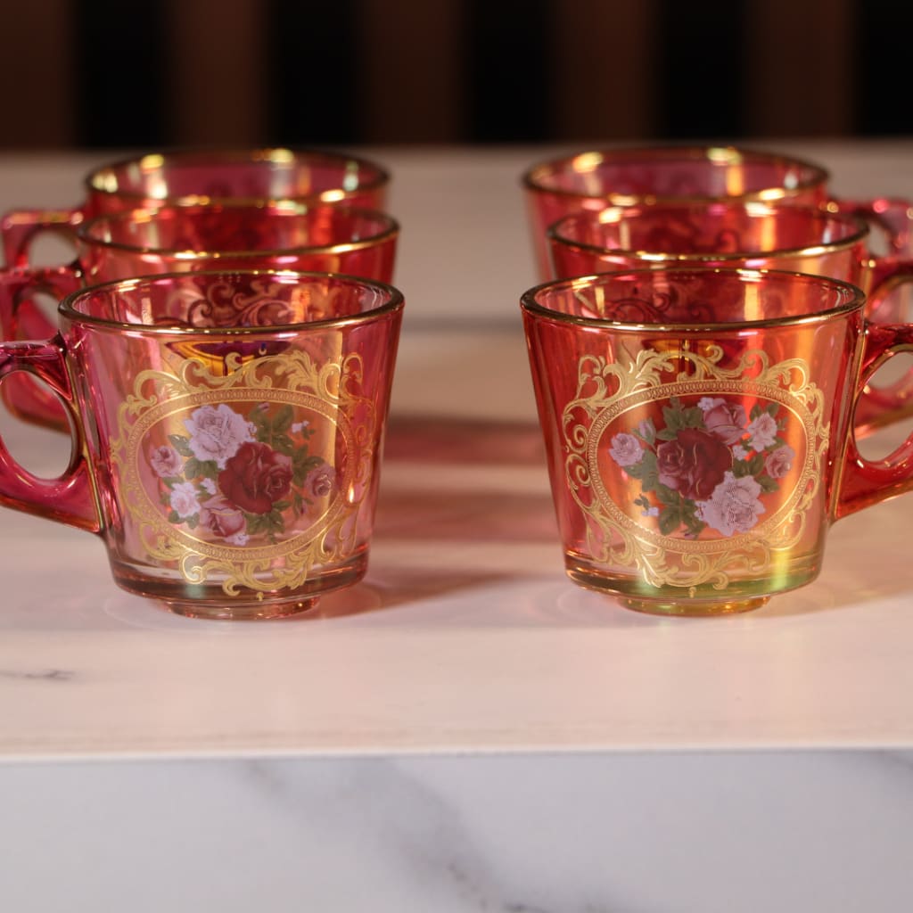 Luxury Red & Gold Plated 12 Pcs Coffee Cups With Handle