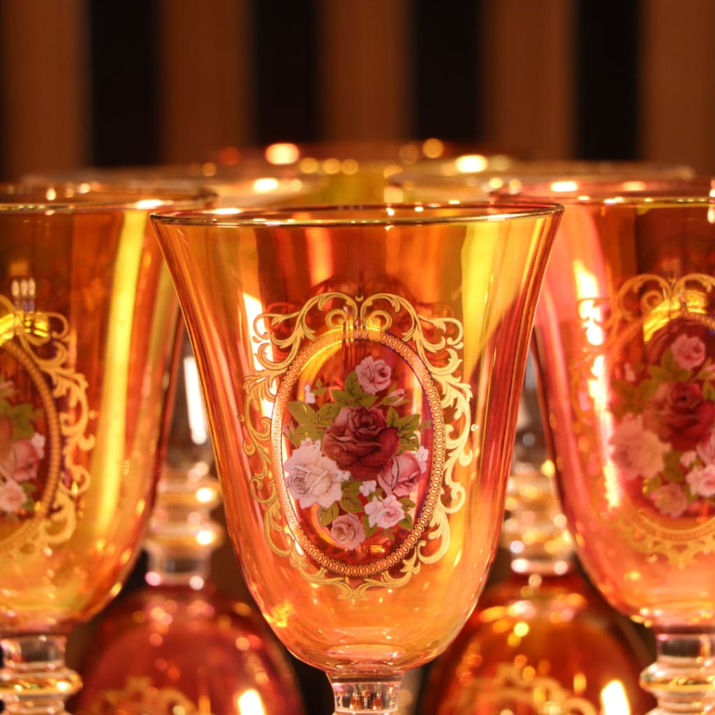 Luxury Red & Gold Plated 12 Pcs High Glass [Crystal]