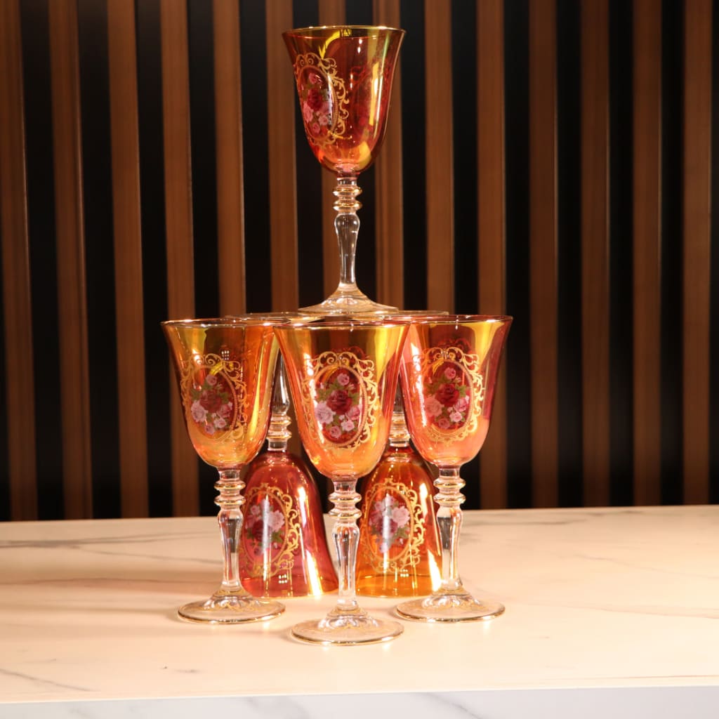 Luxury Red & Gold Plated 12 Pcs High Glass [Crystal]