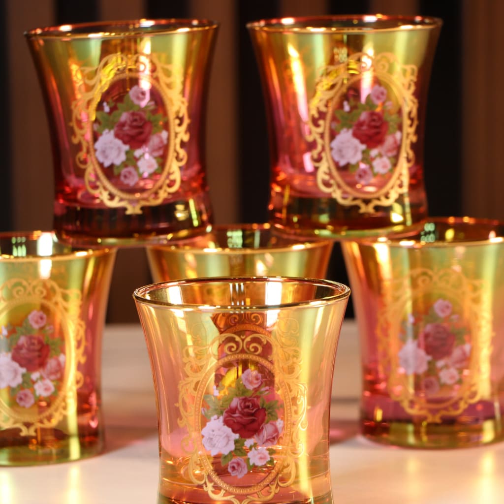 Luxury Red & Gold Plated 12 Pcs Low Glass [Crystal]