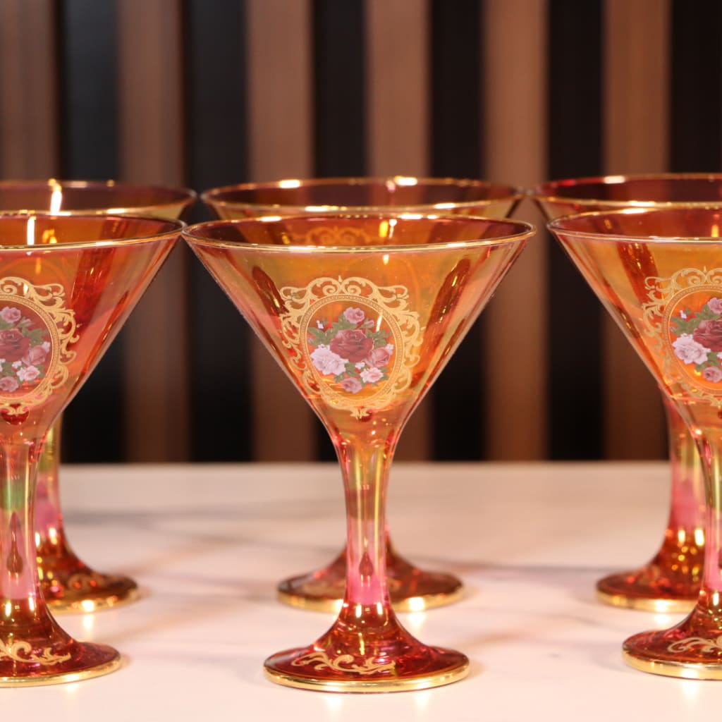 Luxury Red & Gold Plated 12 Pcs Martini Glass [Crystal]