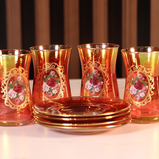 Luxury Red & Gold Plated 12 Pcs Tea Cups [Crystal]