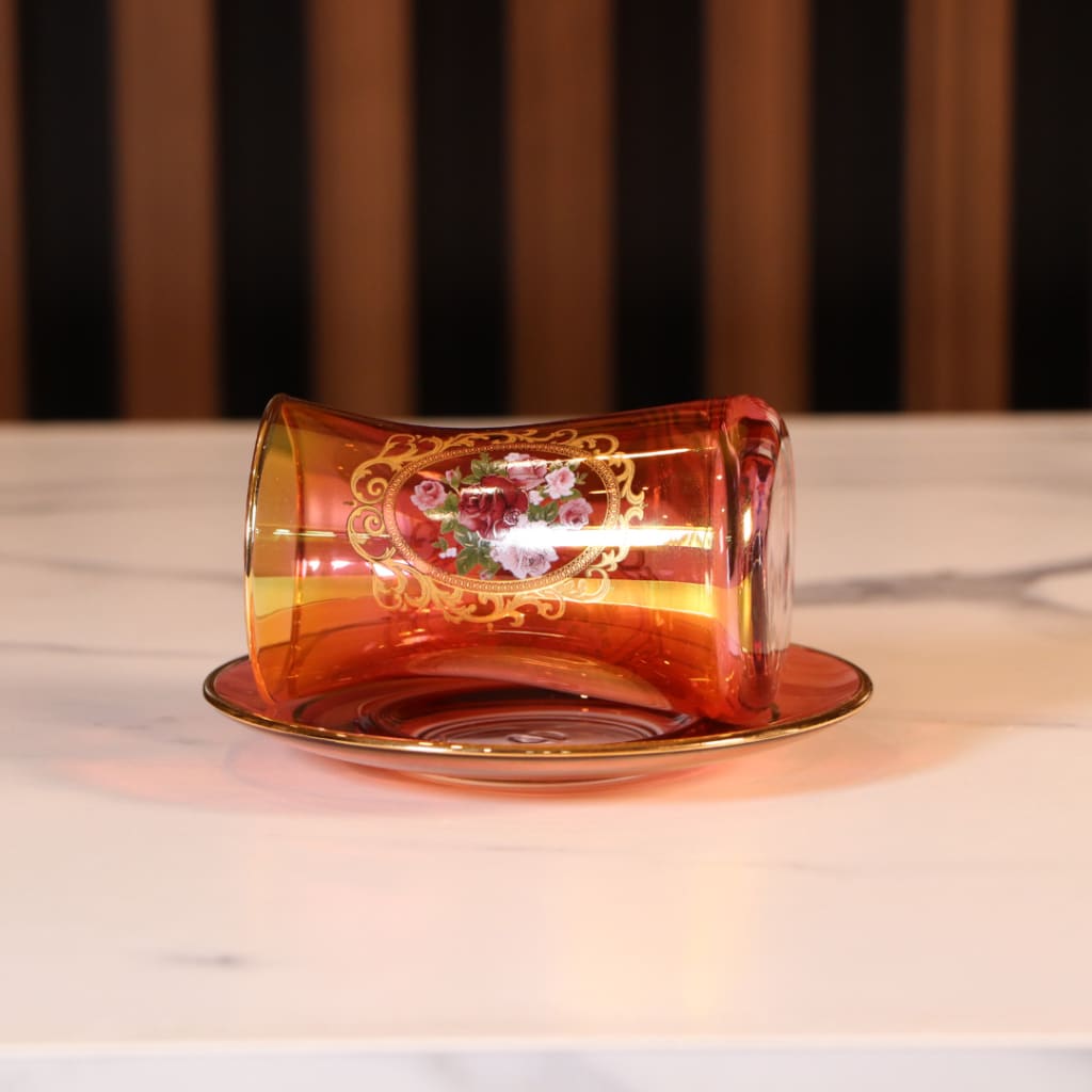 Luxury Red & Gold Plated 12 Pcs Tea Cups [Crystal]