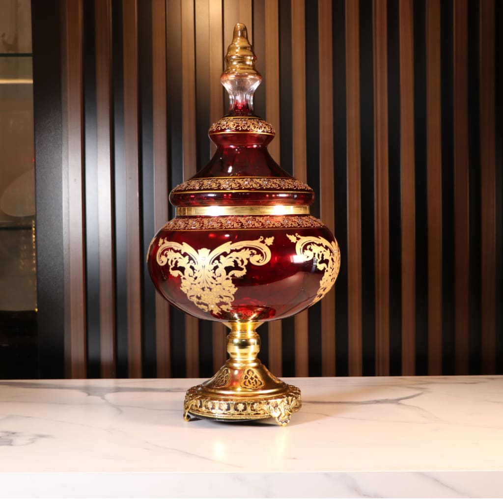 Luxury Red & Gold Plated 3 Pcs Vase Set [Crystal]