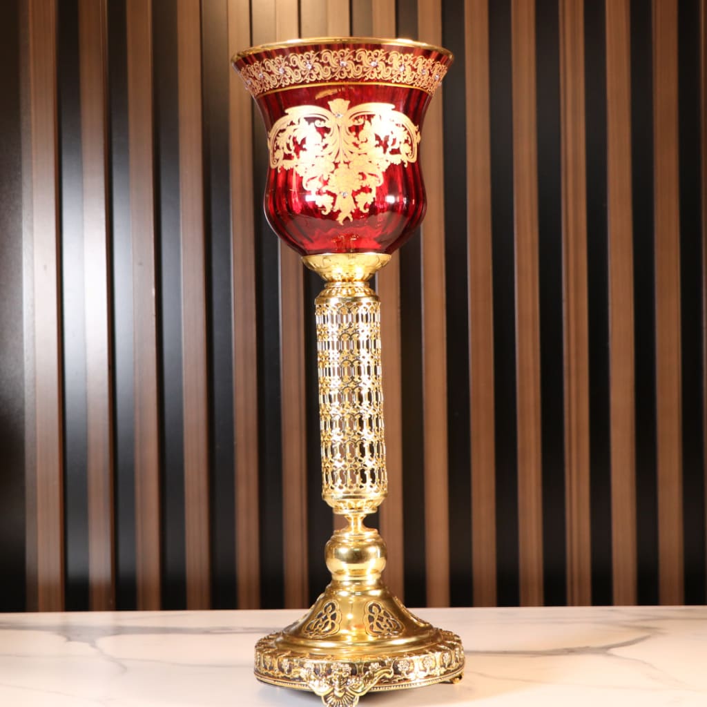 Luxury Red & Gold Plated 3 Pcs Vase Set [Crystal]