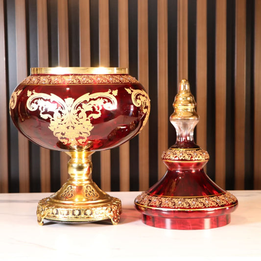 Luxury Red & Gold Plated 3 Pcs Vase Set [Crystal]