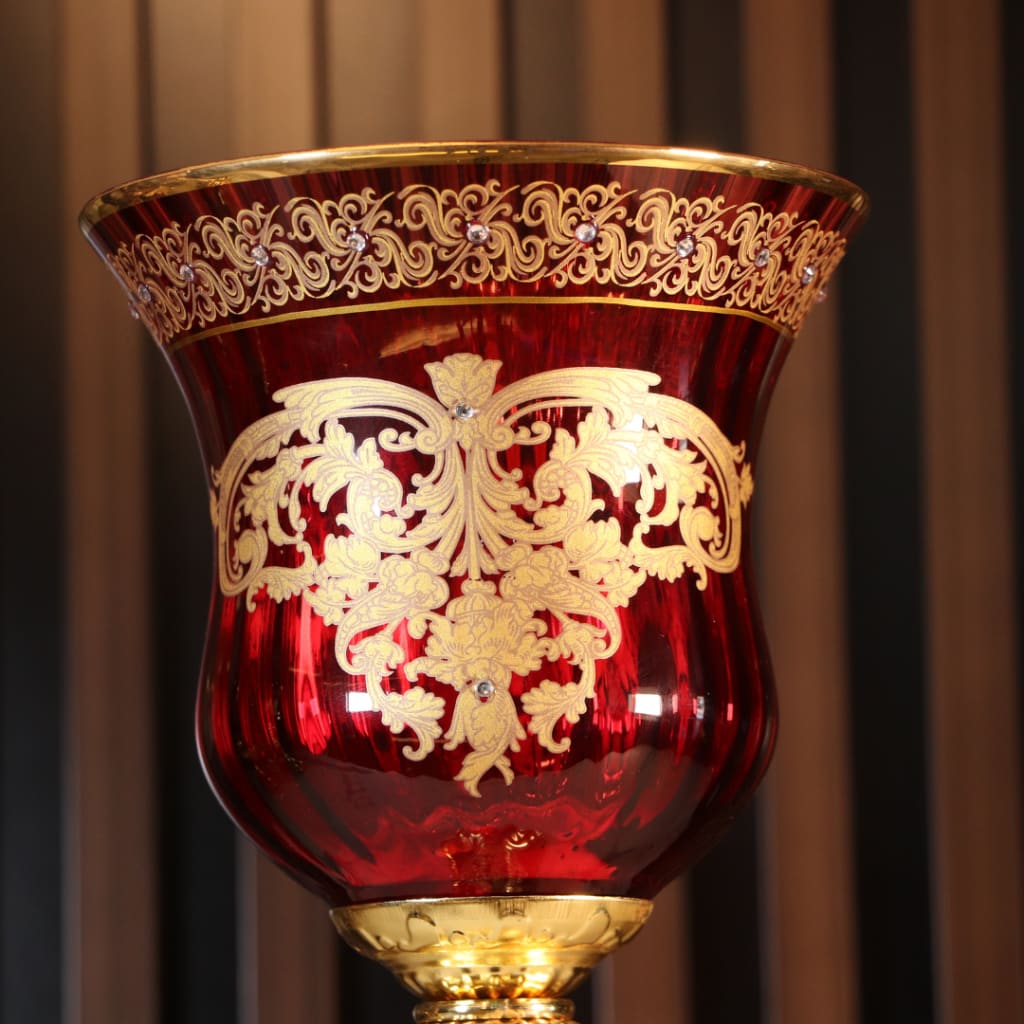 Luxury Red & Gold Plated 3 Pcs Vase Set [Crystal]