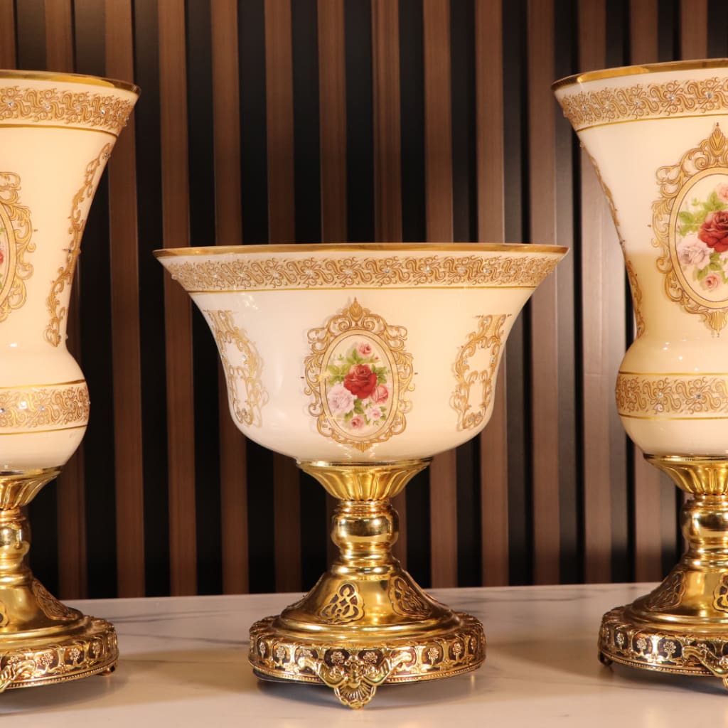 Luxury White & Gold Plated 3 Pcs Vase Set [Crystal]