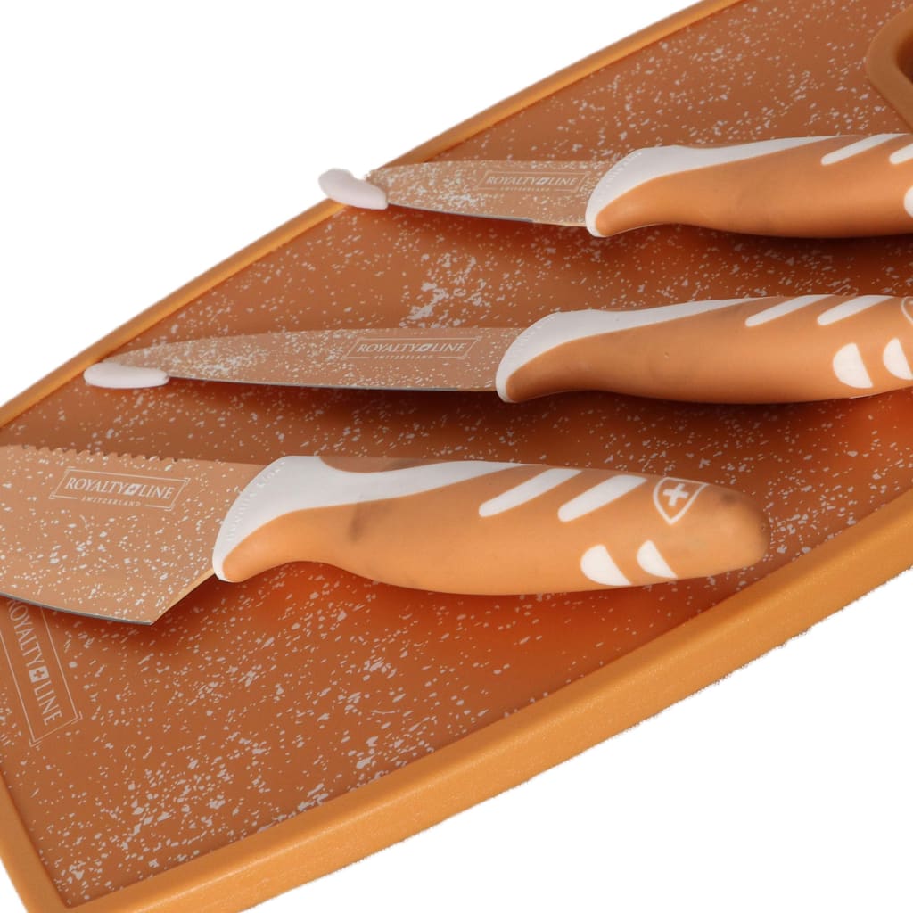 Royalty Line Knives Set Of 3 Pieces With Cutting Marble - Caramel-Royal Brands Co-