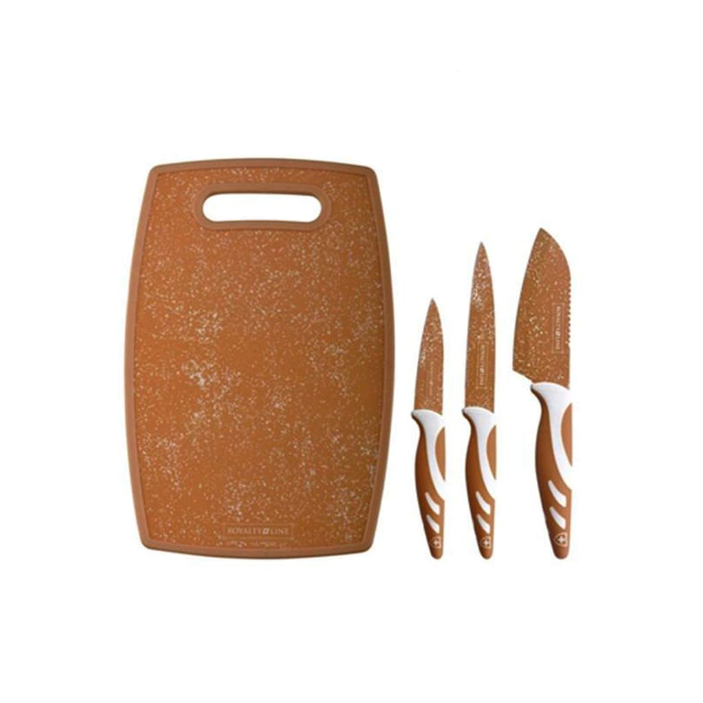 Royalty Line Knives Set Of 3 Pieces With Cutting Marble - Caramel-Royal Brands Co-