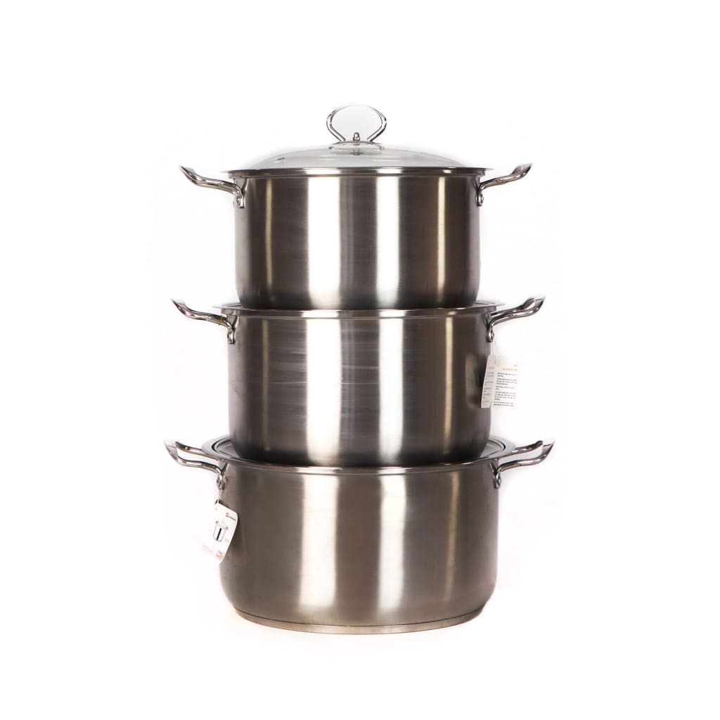 SQ Professional Gems Stainless Steel Stockpot Set with Lids 3pc (Quartz)-Royal Brands Co-